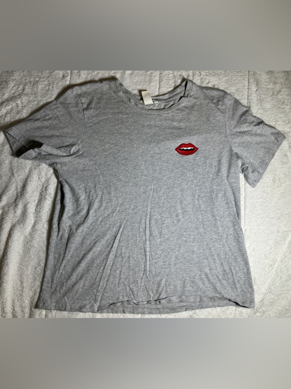 H&M Crewneck T‑Shirt with Red Lip Patch